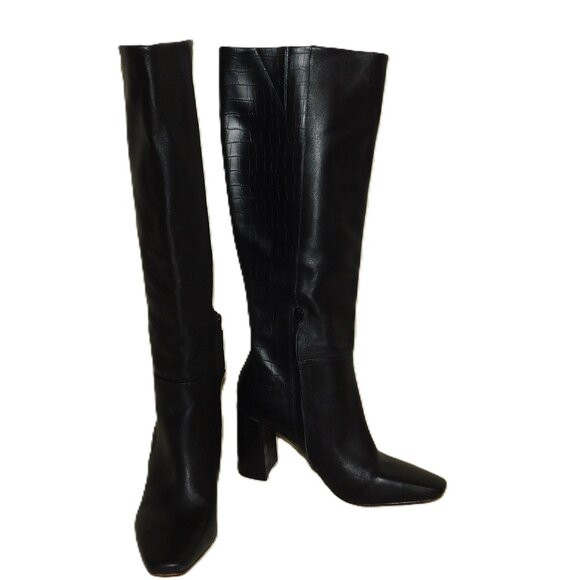 Chelsea & Violet Tall Leather & Suede Boots Size 8 Croc Embossed - Picture 12 of 16